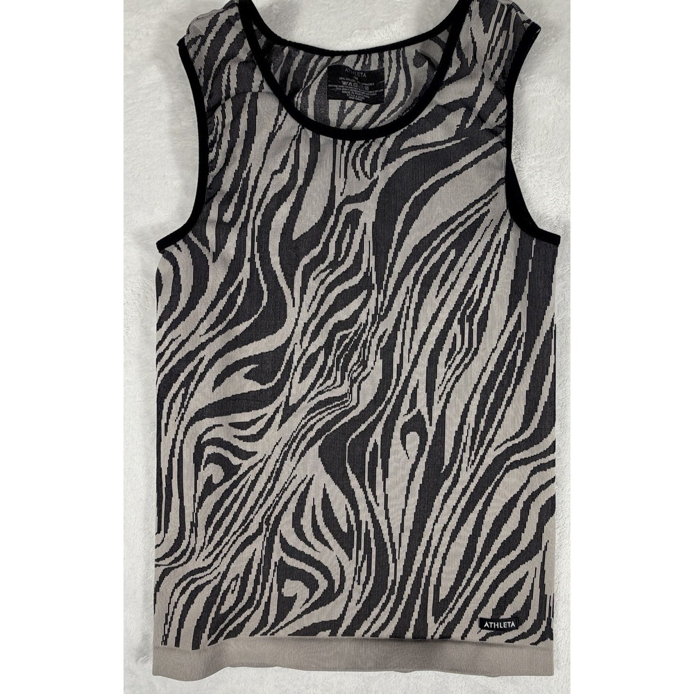 Athleta‎ Tank Women's Sz M Black White Sleeveless Zebra Print Athletic Knit